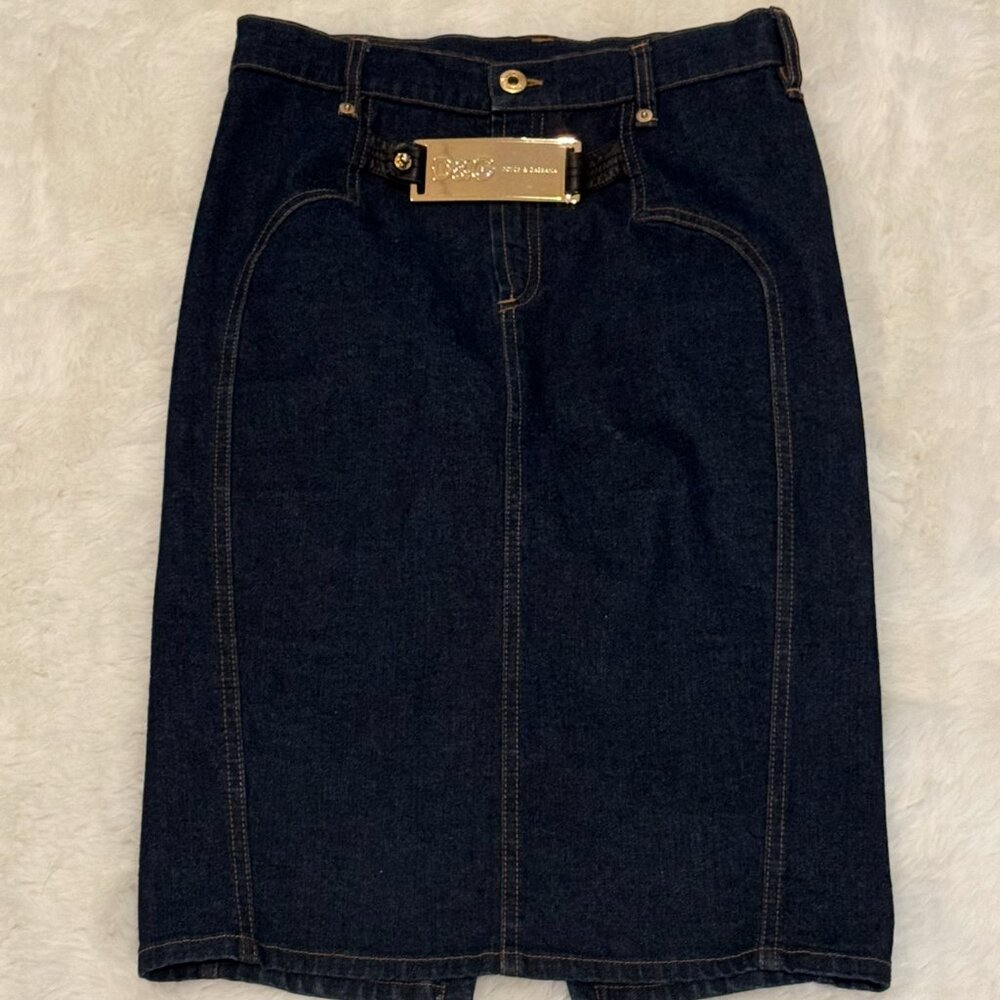 Rare❣️ Vintage Dolce & Gabbana Denim Pencil Skirt with Logo Buckle